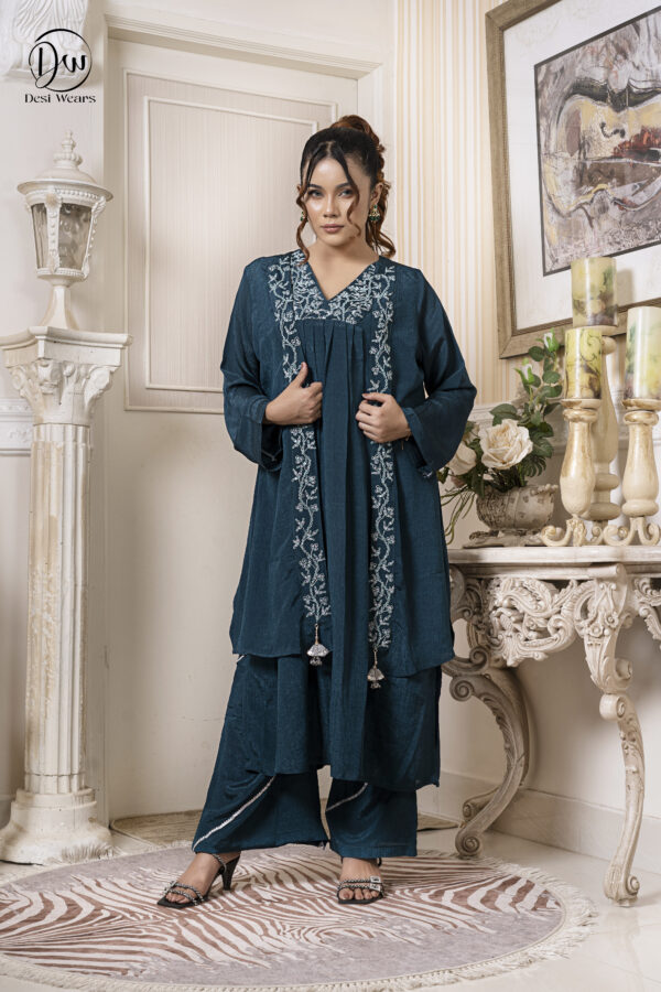 Beige Kurta Palazzo Co-ord Set with Tassel Details